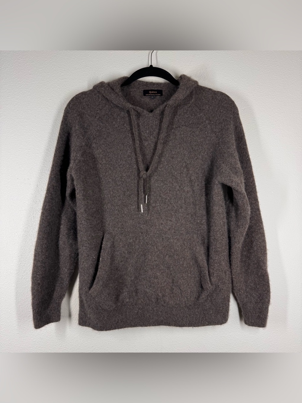 Quince Mongolian Cashmere Pullover Hoodie Sweater Heather Truffle Brown Large